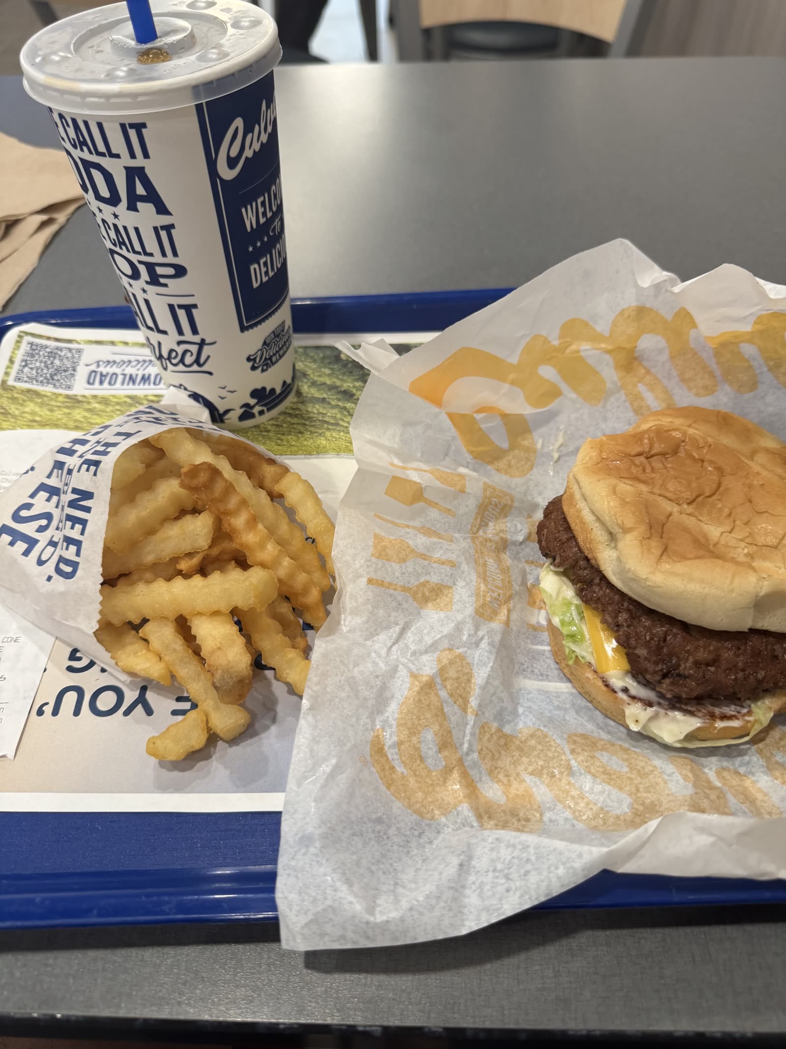 The unwrapped ButterBurger and fries